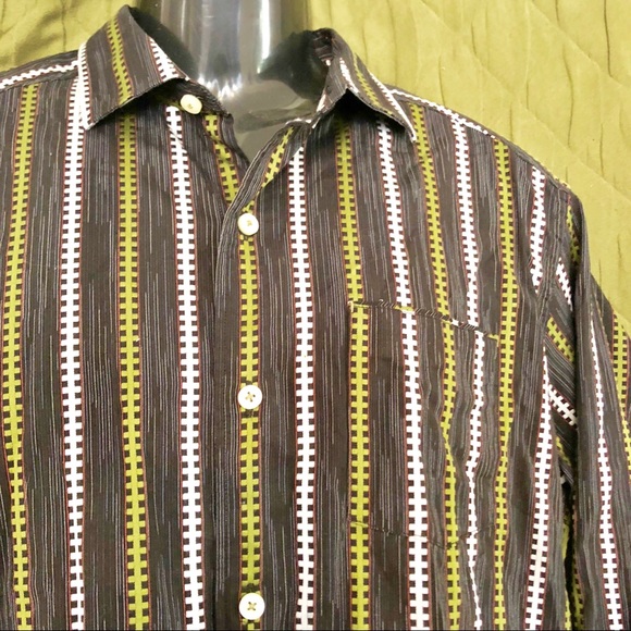 Tommy Bahama Green Black Striped Contrast Cuff SzM - Picture 1 of 7